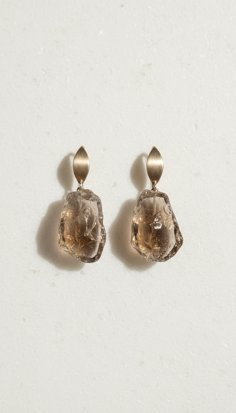 Terra Smoky Quartz Ohrringe – Rohe Textur